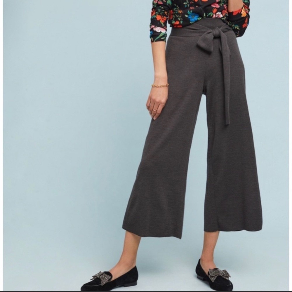 Anthropologie Moth Wool Blend Knit Wide Leg Cropped Pants